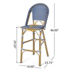 Ensemble de 2 tabourets de bar d'extérieur Meso, en osier tressé blanc et bleu, marron