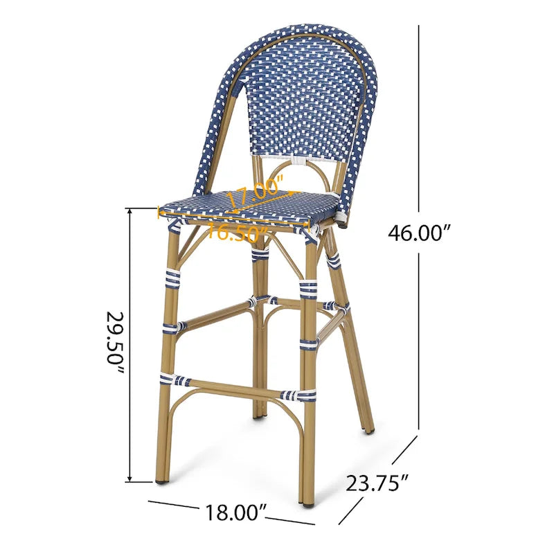 Ensemble de 2 tabourets de bar d'extérieur Meso, en osier tressé blanc et bleu, marron