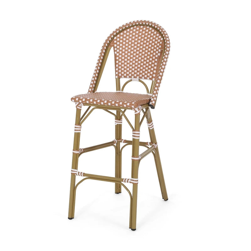 Ensemble de 2 tabourets de bar d'extérieur de 117 cm (46 pouces), en osier tressé rouge, blanc et marron