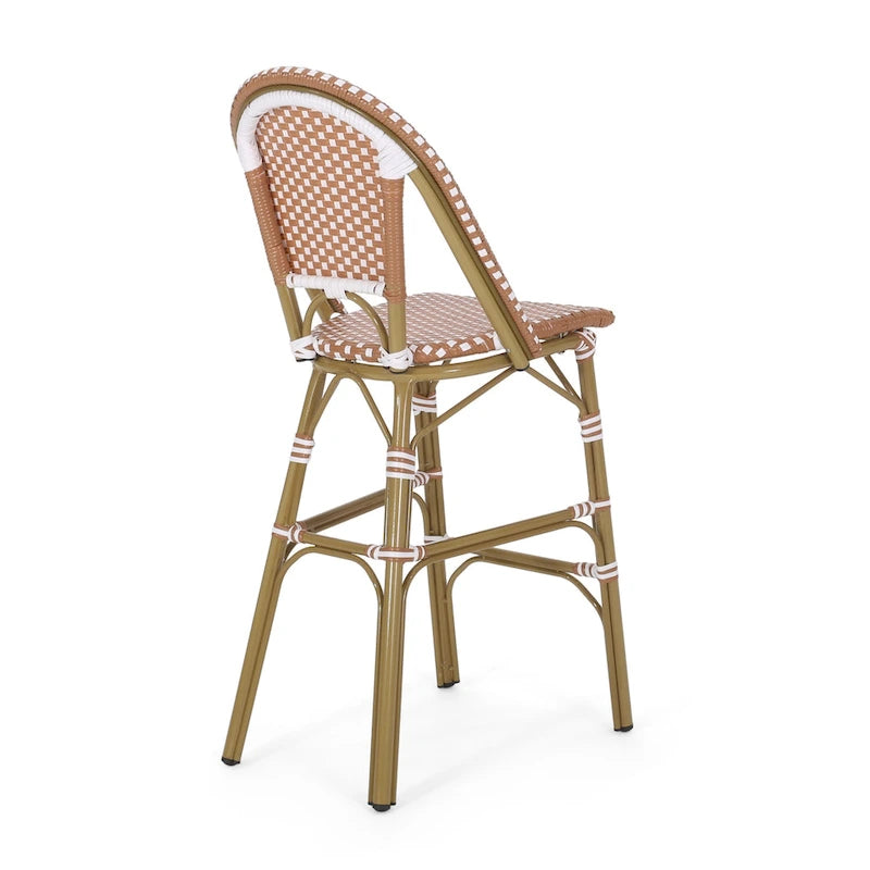 Ensemble de 2 tabourets de bar d'extérieur de 117 cm (46 pouces), en osier tressé rouge, blanc et marron