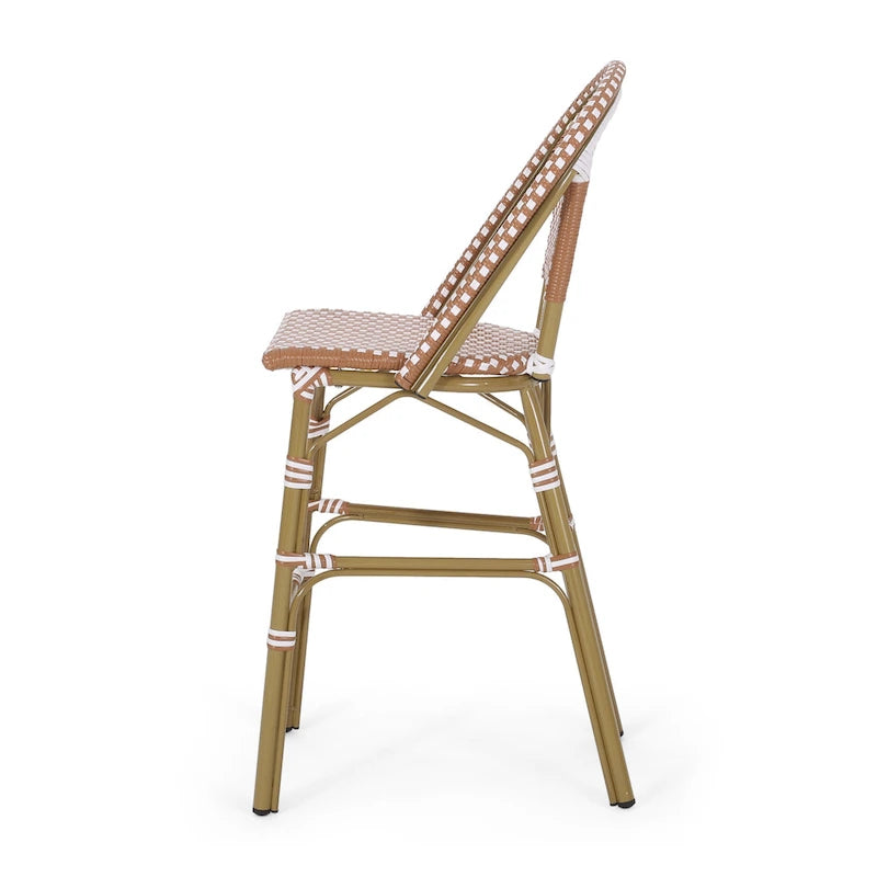 Ensemble de 2 tabourets de bar d'extérieur de 117 cm (46 pouces), en osier tressé rouge, blanc et marron