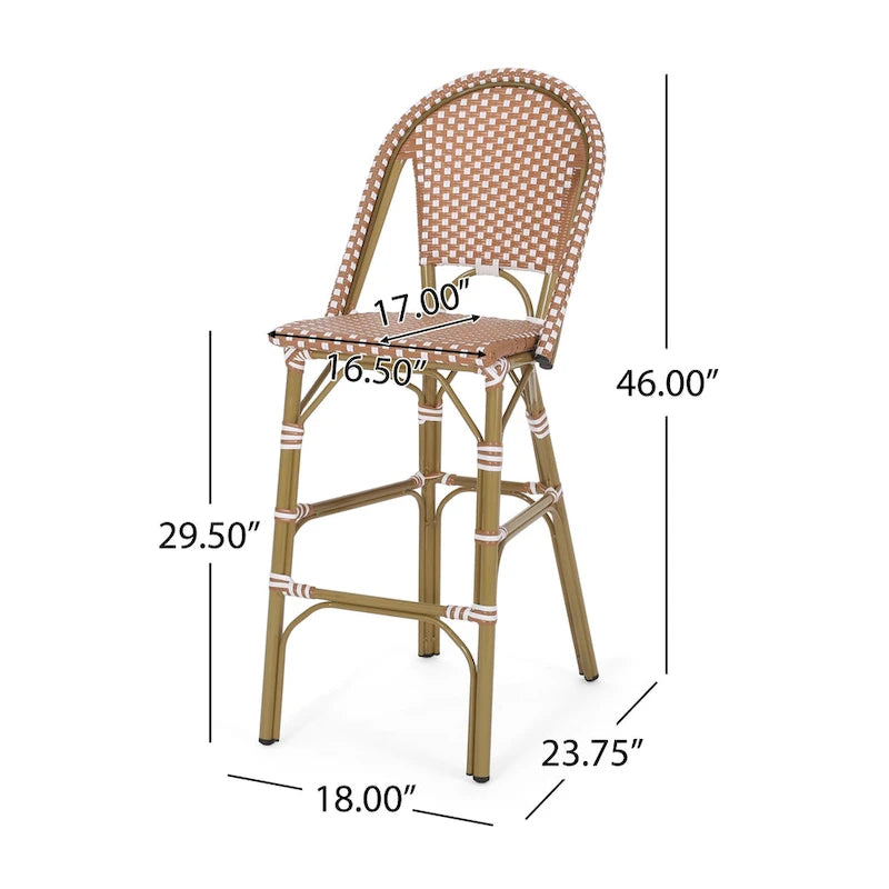Ensemble de 2 tabourets de bar d'extérieur de 117 cm (46 pouces), en osier tressé rouge, blanc et marron