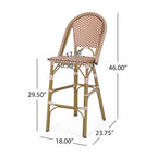 Ensemble de 2 tabourets de bar d'extérieur de 117 cm (46 pouces), en osier tressé rouge, blanc et marron