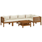 Lave 6pc Outdoor Modular L Sofa Set, Ivory, Brown Wood Coffee Table