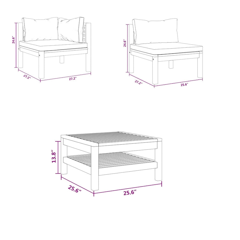 Ensemble canapé d'extérieur modulaire en L 6 pièces Lave, ivoire, table basse en bois marron