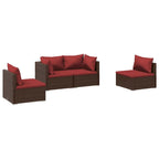 Joez 4pc Outdoor Modular Lounge Sofa Set, Coffee Table, Rattan, Red