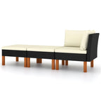 Ensemble de canapé d'angle modulaire d'extérieur 3 pièces, rotin synthétique noir et polyester ivoire