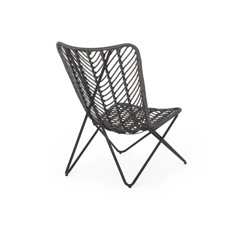 Ensemble de 2 fauteuils d'extérieur Lymi, en rotin tressé, piètement géométrique gris