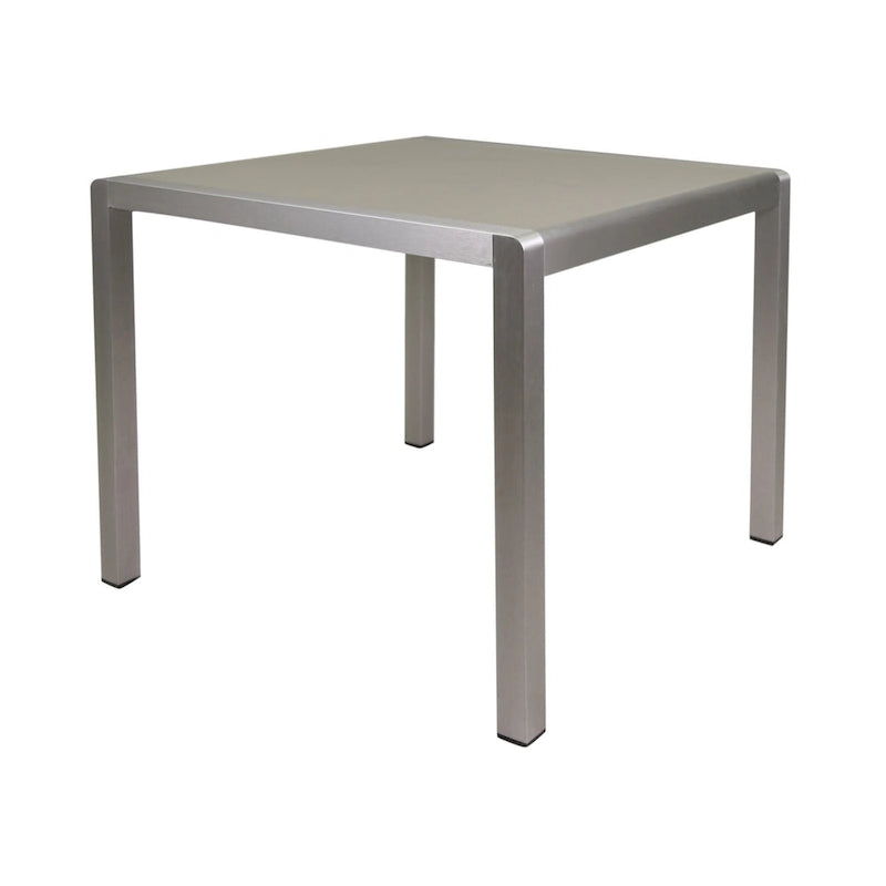 Kimi Outdoor Dining Table, Dark Gray Glass Top, Metal Frame, Square 35 Inch