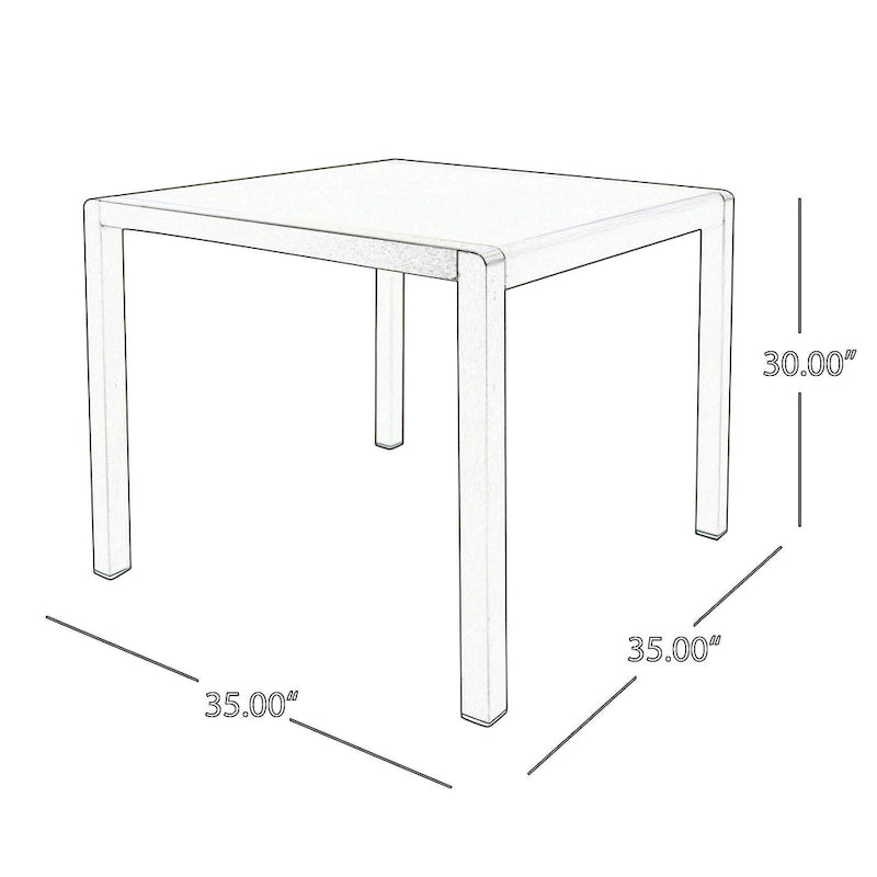 Table de salle à manger d'extérieur Kimi, plateau en verre gris foncé, structure en métal, carrée 35 pouces