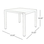 Table de salle à manger d'extérieur Kimi, plateau en verre gris foncé, structure en métal, carrée 35 pouces