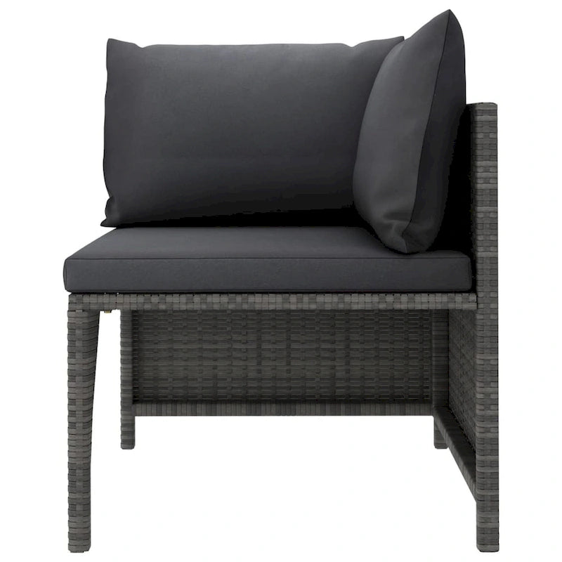 Ensemble de canapé d'extérieur modulaire 3 pièces Ley, polyester gris foncé, rotin synthétique