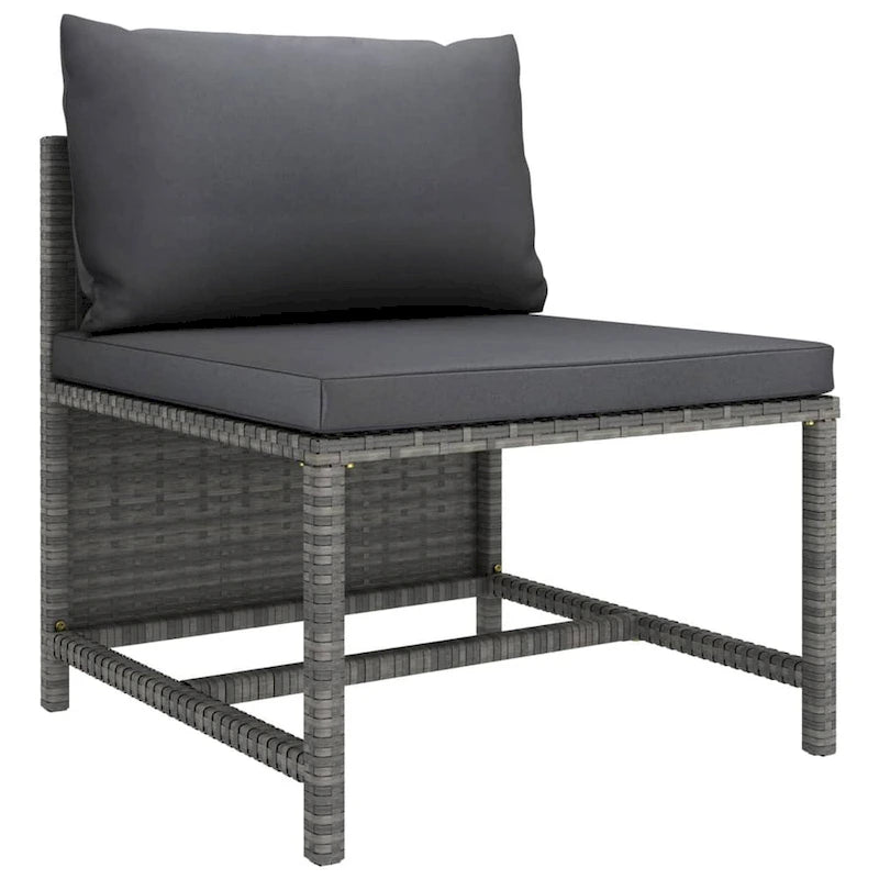 Ensemble de canapé d'extérieur modulaire 3 pièces Ley, polyester gris foncé, rotin synthétique