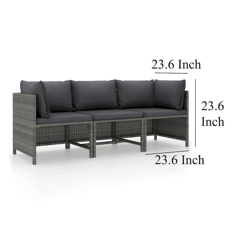 Ensemble de canapé d'extérieur modulaire 3 pièces Ley, polyester gris foncé, rotin synthétique
