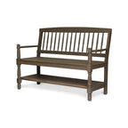 Ikra Outdoor Bench, Built-In Shelf, 51 Inch, Carved Gray Acacia Wood