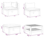 Ensemble de canapé d'extérieur modulable 5 pièces, table basse à lattes, bois d'acacia brun