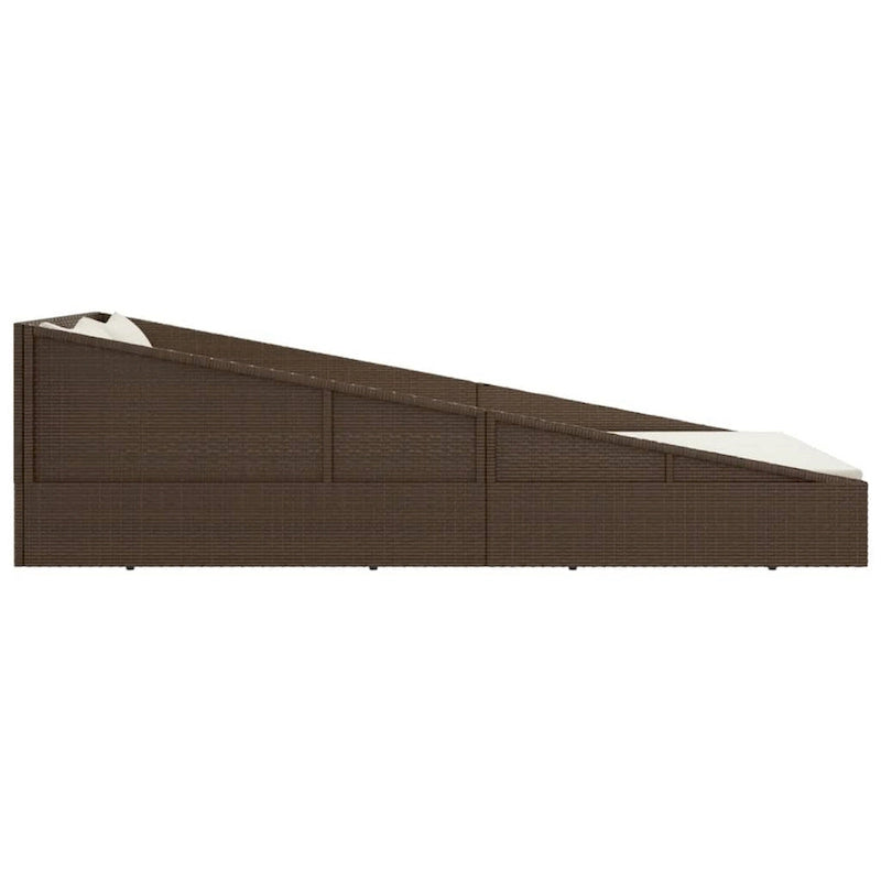 Lit de jardin extérieur, coussins en polyester blanc, rotin synthétique marron