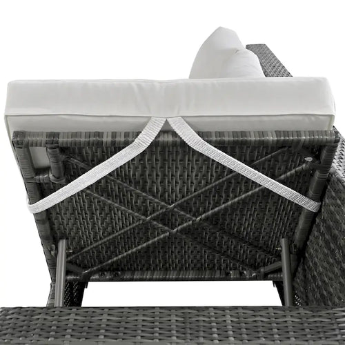 Ensemble de mobilier de jardin 6 pièces, ensemble de conversation pour patio résistant aux intempéries, canapé en rotin avec coffre de rangement et table en verre trempé