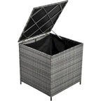 Ensemble de mobilier de jardin 6 pièces, ensemble de conversation pour patio résistant aux intempéries, canapé en rotin avec coffre de rangement et table en verre trempé