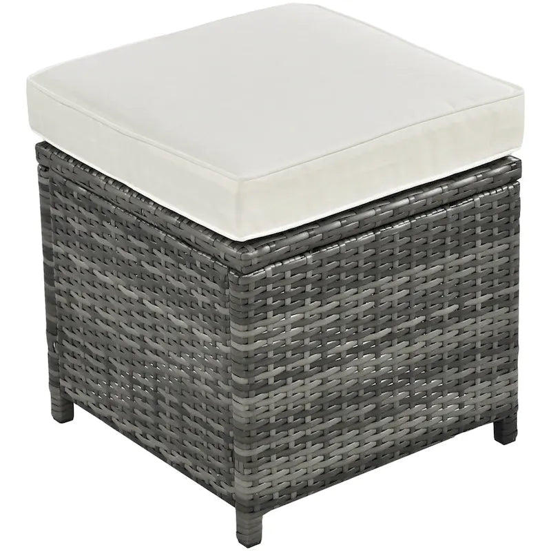 Ensemble de mobilier de jardin 6 pièces, ensemble de conversation pour patio résistant aux intempéries, canapé en rotin avec coffre de rangement et table en verre trempé