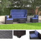 Ensemble de mobilier de patio 6 pièces, canapé d'angle d'extérieur avec auvent et dossier, ensemble de conversation de patio avec table basse