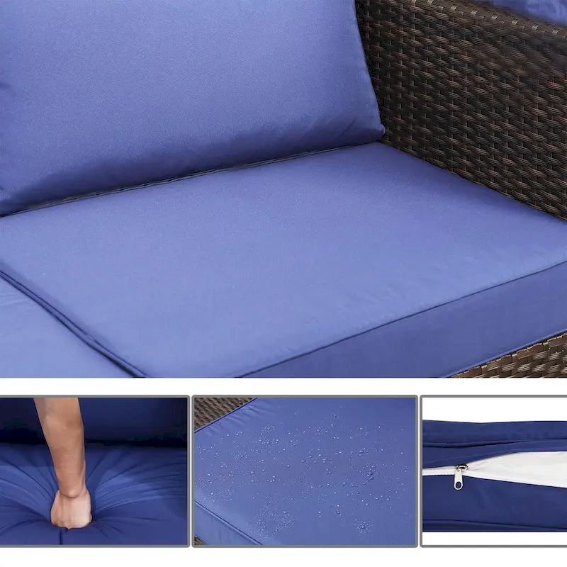 Ensemble de mobilier de patio 6 pièces, canapé d'angle d'extérieur avec auvent et dossier, ensemble de conversation de patio avec table basse