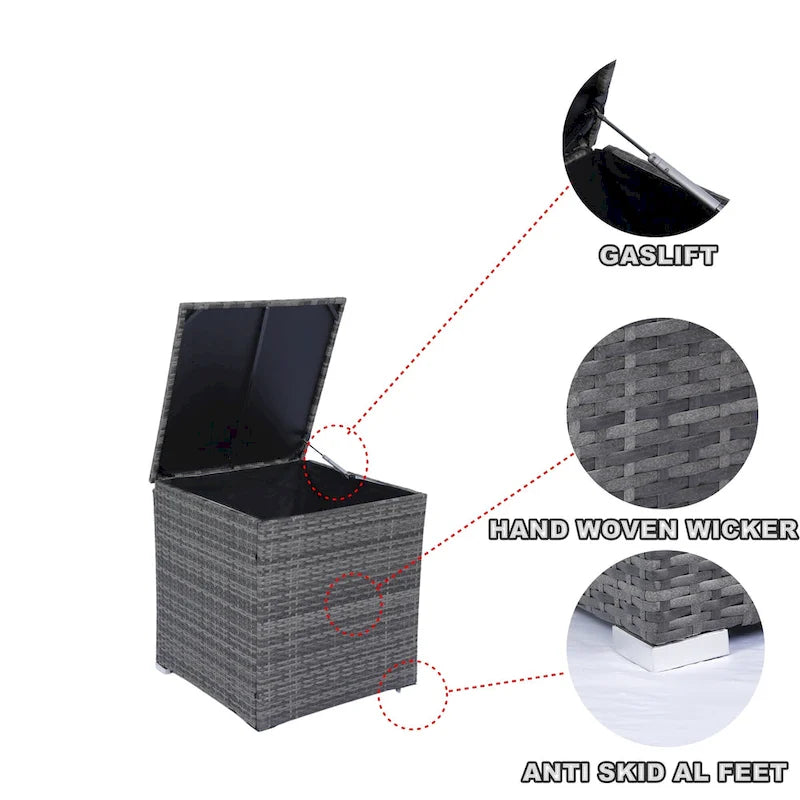 Ensemble de canapé d'angle en L pour patio, 8 pièces, mobilier de jardin en rotin tressé avec un coffre de rangement sous l'assise et une table basse.