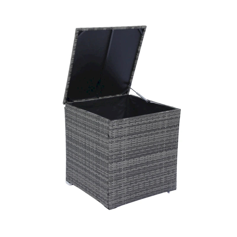 Ensemble de canapé d'angle en L pour patio, 8 pièces, mobilier de jardin en rotin tressé avec un coffre de rangement sous l'assise et une table basse.
