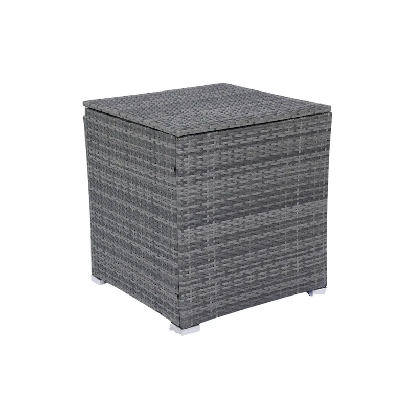 Ensemble de canapé d'angle en L pour patio, 8 pièces, mobilier de jardin en rotin tressé avec un coffre de rangement sous l'assise et une table basse.