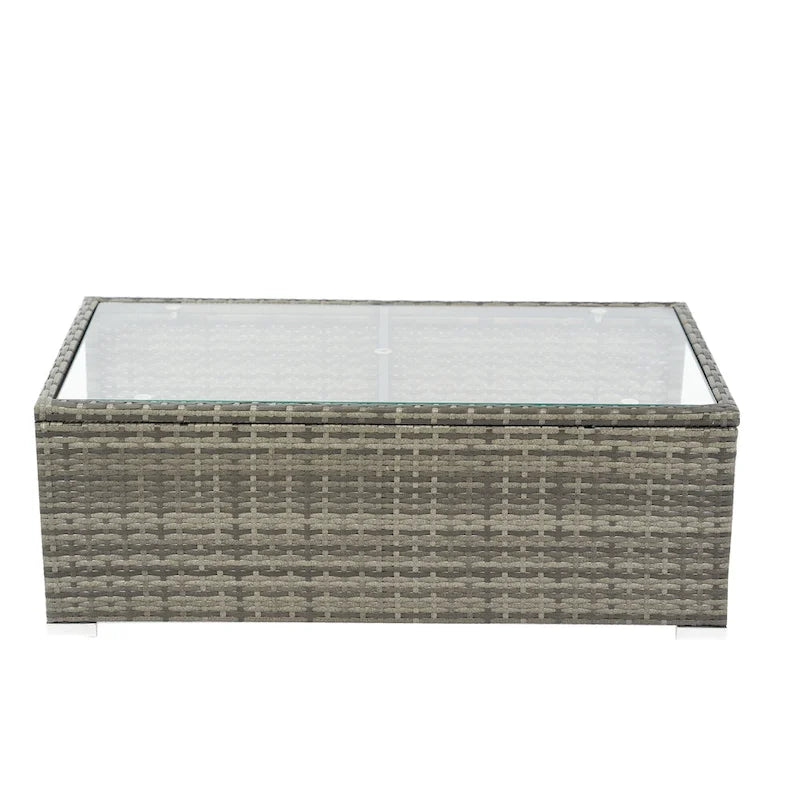 Ensemble de canapé d'angle en L pour patio, 8 pièces, mobilier de jardin en rotin tressé avec un coffre de rangement sous l'assise et une table basse.