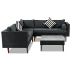 Ensemble de mobilier de jardin 4 pièces, ensemble de conversation résistant aux intempéries, canapé d'angle en résine tressée avec coussins et table basse