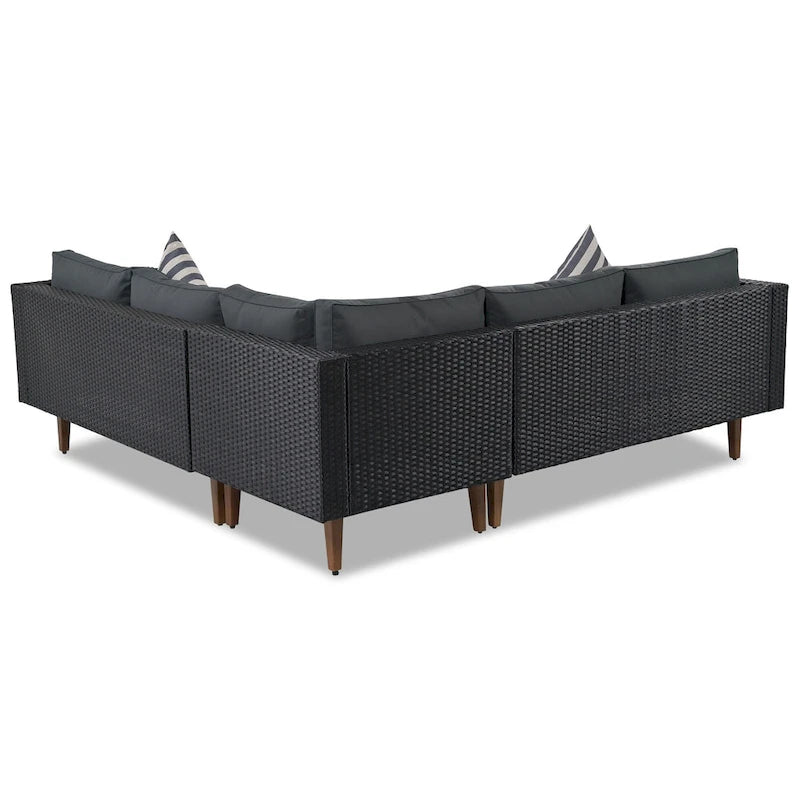 Ensemble de mobilier de jardin 4 pièces, ensemble de conversation résistant aux intempéries, canapé d'angle en résine tressée avec coussins et table basse