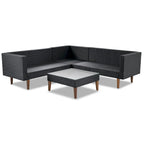 Ensemble de mobilier de jardin 4 pièces, ensemble de conversation résistant aux intempéries, canapé d'angle en résine tressée avec coussins et table basse