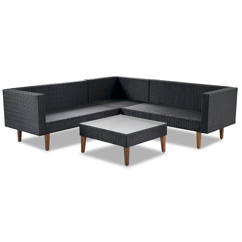 Ensemble de mobilier de jardin 4 pièces, ensemble de conversation résistant aux intempéries, canapé d'angle en résine tressée avec coussins et table basse