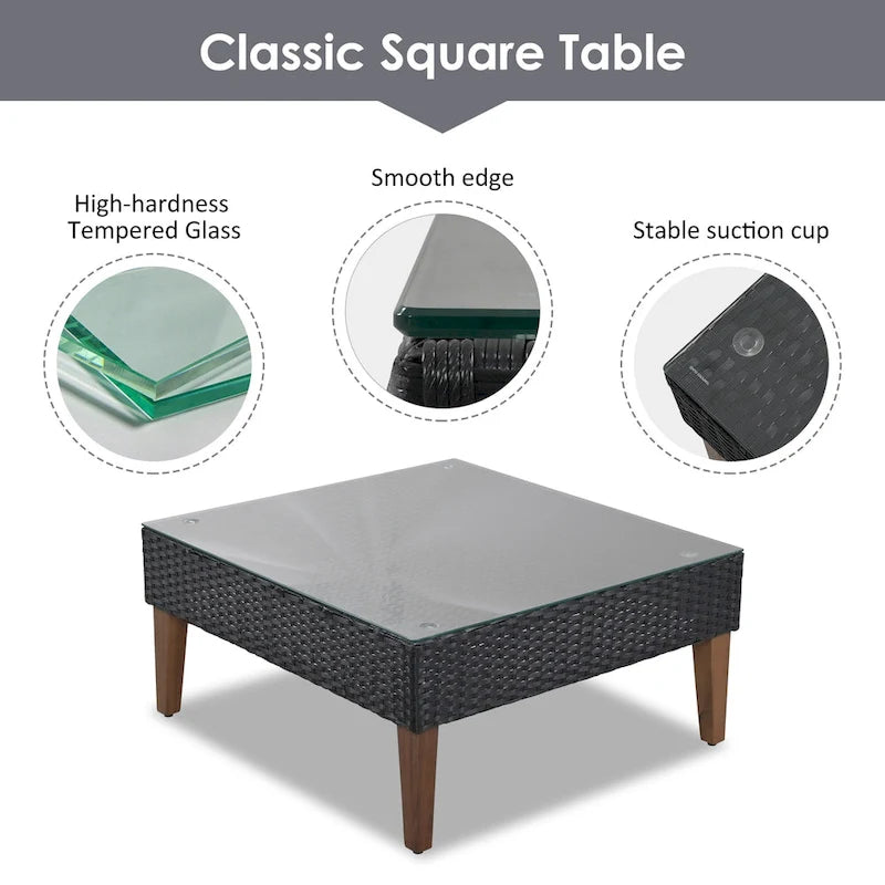 Ensemble de mobilier de jardin 4 pièces, ensemble de conversation résistant aux intempéries, canapé d'angle en résine tressée avec coussins et table basse
