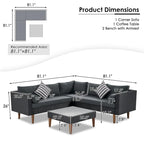 Ensemble de mobilier de jardin 4 pièces, ensemble de conversation résistant aux intempéries, canapé d'angle en résine tressée avec coussins et table basse