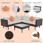 Ensemble de mobilier de jardin 4 pièces, ensemble de conversation résistant aux intempéries, canapé d'angle en résine tressée avec coussins et table basse