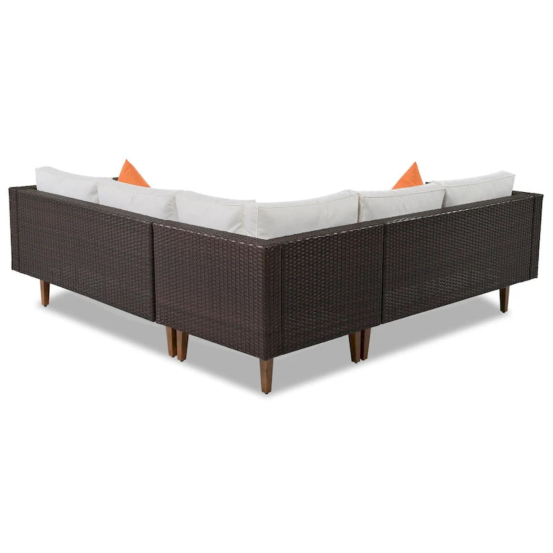 Ensemble de mobilier de jardin 4 pièces, ensemble de conversation résistant aux intempéries, canapé d'angle en résine tressée avec coussins et table basse