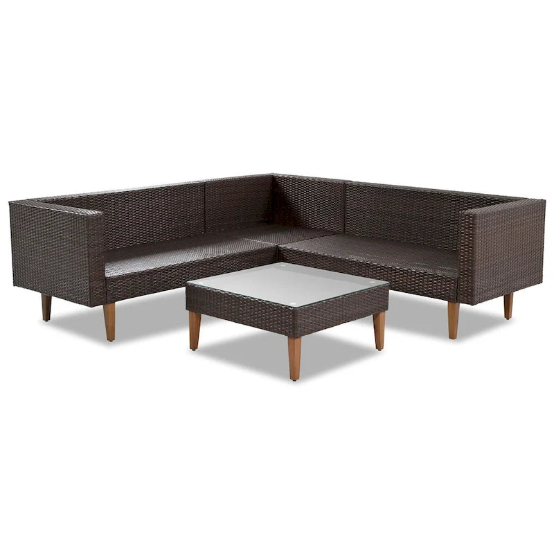 Ensemble de mobilier de jardin 4 pièces, ensemble de conversation résistant aux intempéries, canapé d'angle en résine tressée avec coussins et table basse