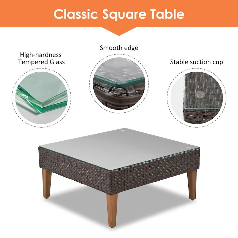 Ensemble de mobilier de jardin 4 pièces, ensemble de conversation résistant aux intempéries, canapé d'angle en résine tressée avec coussins et table basse