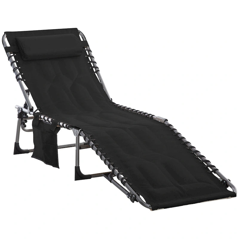 Chaise longue pliante rembourrée Outsunny, chaise de camping inclinable à 6 positions avec appui-tête pour la plage et la terrasse.