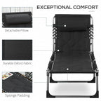 Chaise longue pliante rembourrée Outsunny, chaise de camping inclinable à 6 positions avec appui-tête pour la plage et la terrasse.