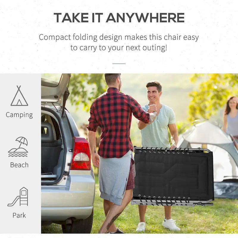 Chaise longue pliante rembourrée Outsunny, chaise de camping inclinable à 6 positions avec appui-tête pour la plage et la terrasse.