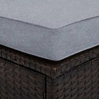 Ensemble de salon de jardin 5 pièces en rotin PE marron résistant aux intempéries, canapé d'angle demi-lune et table basse en verre trempé pour terrasse et jardin.