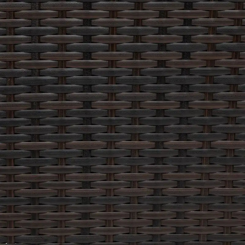 Ensemble de salon de jardin 5 pièces en rotin PE marron résistant aux intempéries, canapé d'angle demi-lune et table basse en verre trempé pour terrasse et jardin.