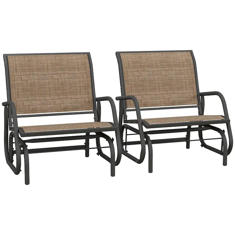 Ensemble de 2 balancelles Outsunny pour véranda avec filet respirant, accoudoirs incurvés et structure en acier, idéales pour le jardin, la piscine, la cour ou le balcon.