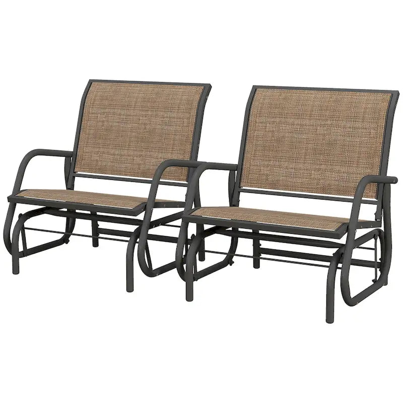 Ensemble de 2 balancelles Outsunny pour véranda avec filet respirant, accoudoirs incurvés et structure en acier, idéales pour le jardin, la piscine, la cour ou le balcon.