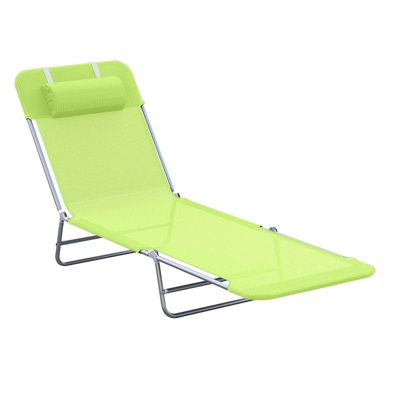 Outsunny Folding Chaise Lounge Pool Chairs with Pillow, Reclining Back & Breathable Mesh for Beach, Yard, and Patio