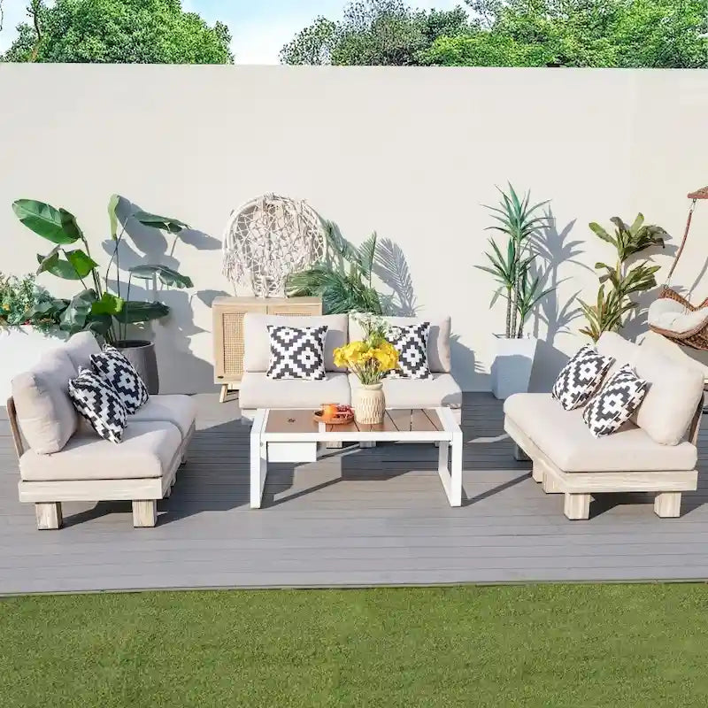 Ensemble de conversation moderne pour l'extérieur avec table basse et seau à glace