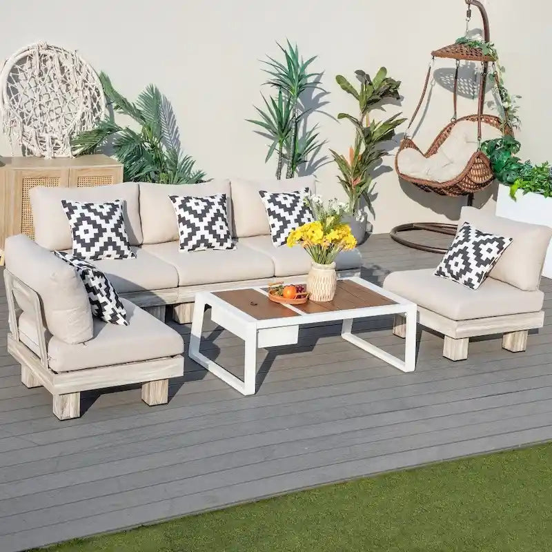 Ensemble de conversation moderne pour l'extérieur avec table basse et seau à glace